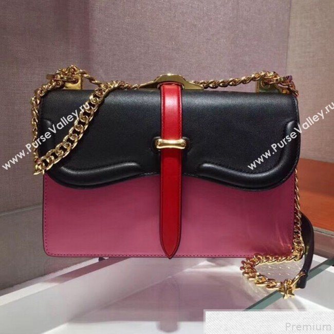 Prada Belle Leather Shoulder Bag 1BD188 Pink/Black 2019 (PYZ-9051034)