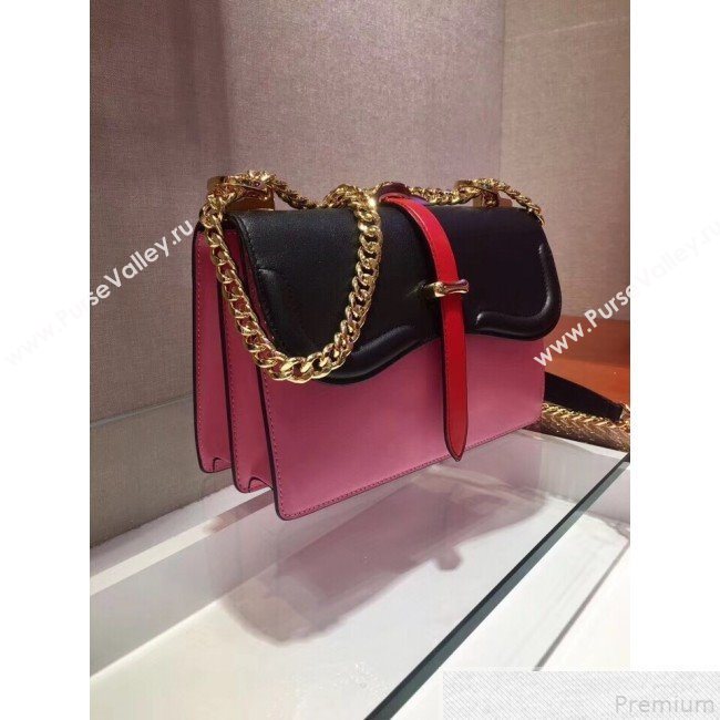Prada Belle Leather Shoulder Bag 1BD188 Pink/Black 2019 (PYZ-9051034)