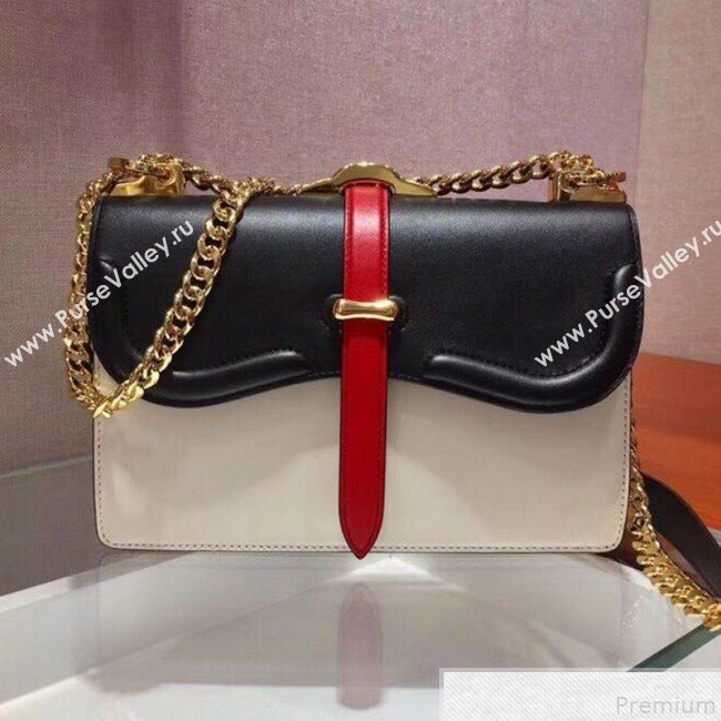 Prada Belle Leather Shoulder Bag 1BD188 White/Black 2019 (PYZ-9051035)