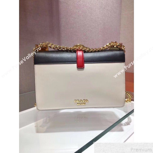 Prada Belle Leather Shoulder Bag 1BD188 White/Black 2019 (PYZ-9051035)