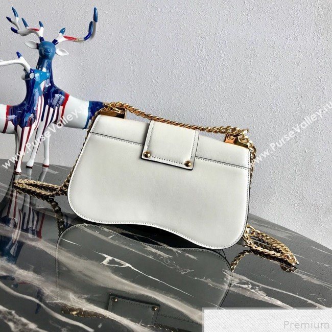 Prada Sidonie Leather Saddle Shoulder Bag 1BD184 White 2019 (PYZ-9051037)