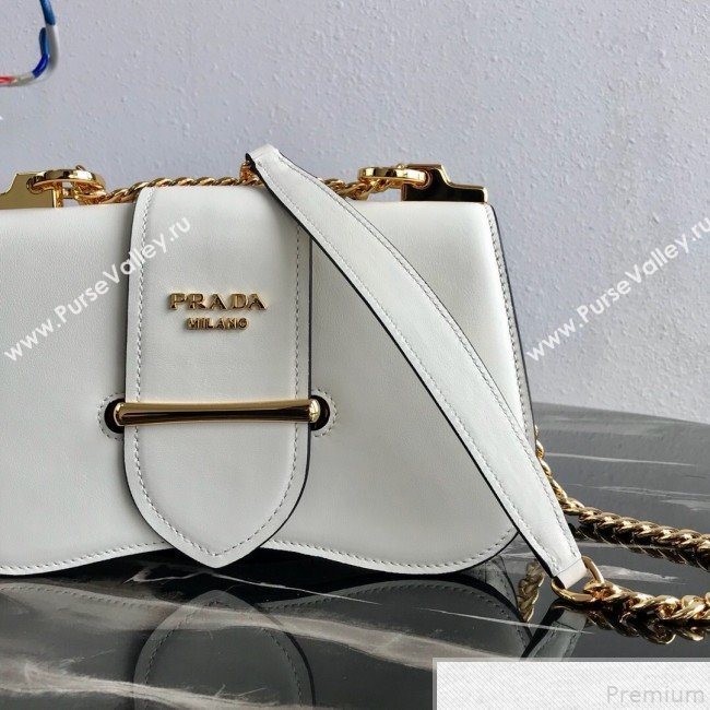 Prada Sidonie Leather Saddle Shoulder Bag 1BD184 White 2019 (PYZ-9051037)