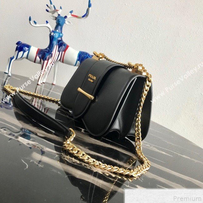 Prada Sidonie Leather Saddle Shoulder Bag 1BD184 Black 2019 (PYZ-9051036)