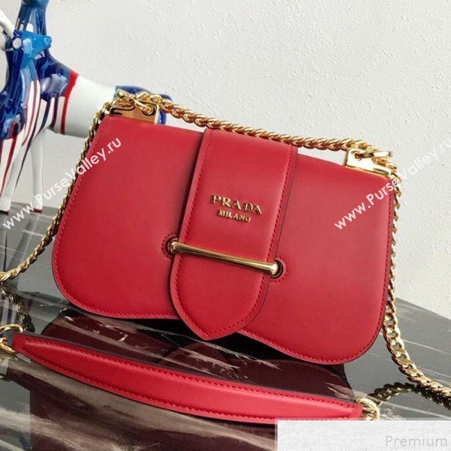 Prada Sidonie Leather Saddle Shoulder Bag 1BD184 Red 2019 (PYZ-9051038)