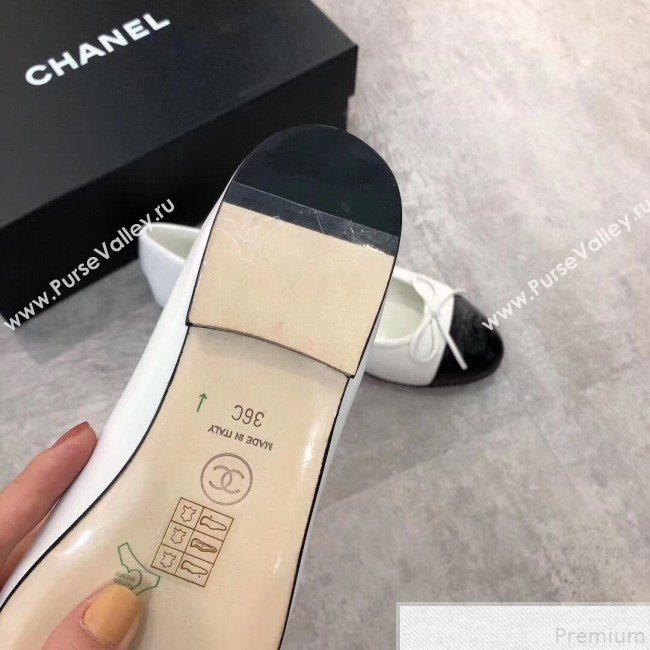 Chanel White Lambskin Leather Ballerinas with Black Paent leather Toe 2019 (DLY-9050176)