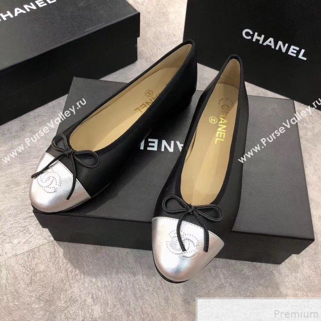 Chanel Black Lambskin Leather Ballerinas With Silver Toe 2019 (DLY-9050177)