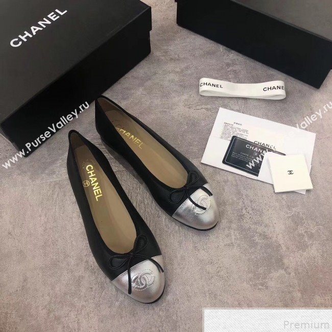Chanel Black Lambskin Leather Ballerinas With Silver Toe 2019 (DLY-9050177)