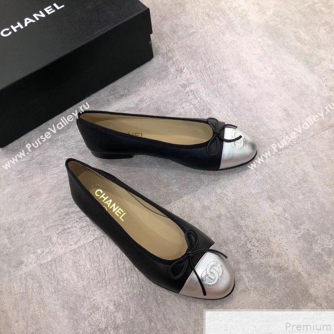 Chanel Black Lambskin Leather Ballerinas With Silver Toe 2019 (DLY-9050177)