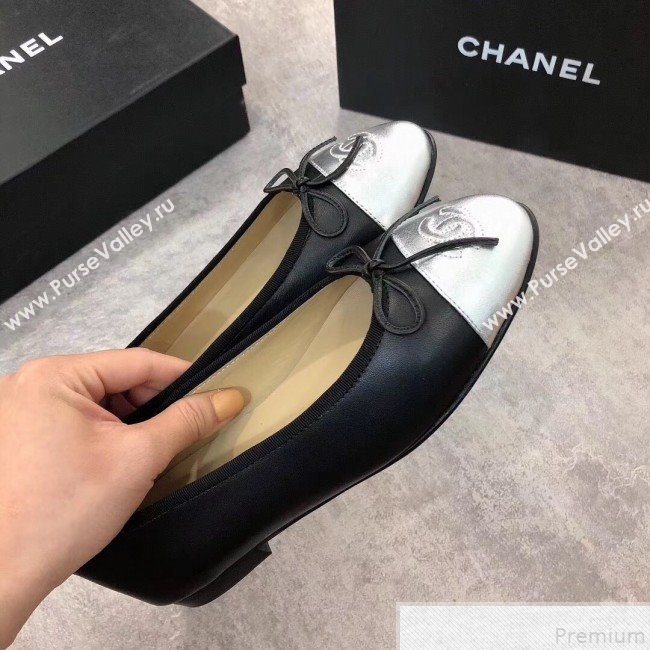 Chanel Black Lambskin Leather Ballerinas With Silver Toe 2019 (DLY-9050177)