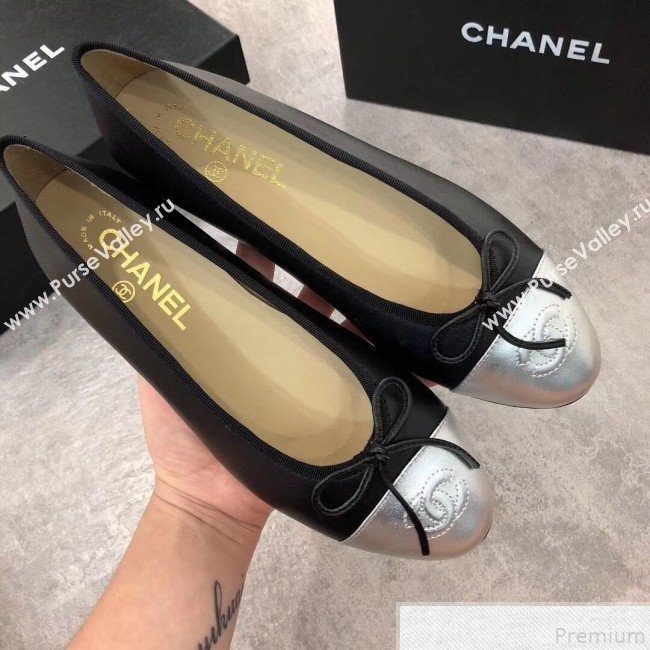 Chanel Black Lambskin Leather Ballerinas With Silver Toe 2019 (DLY-9050177)