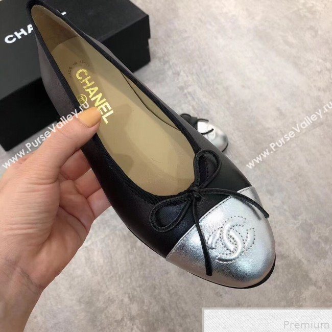 Chanel Black Lambskin Leather Ballerinas With Silver Toe 2019 (DLY-9050177)