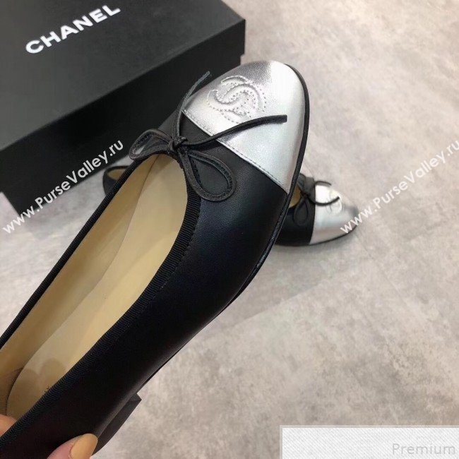Chanel Black Lambskin Leather Ballerinas With Silver Toe 2019 (DLY-9050177)