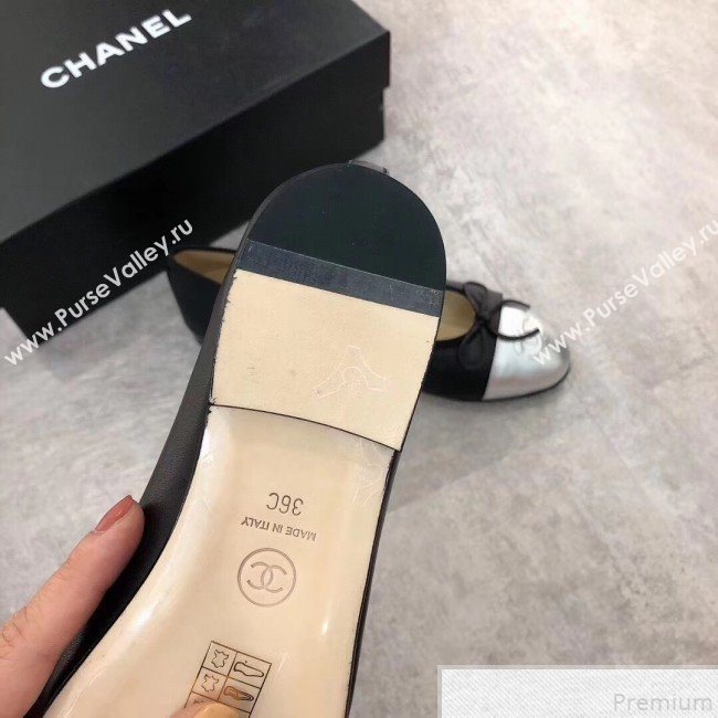 Chanel Black Lambskin Leather Ballerinas With Silver Toe 2019 (DLY-9050177)