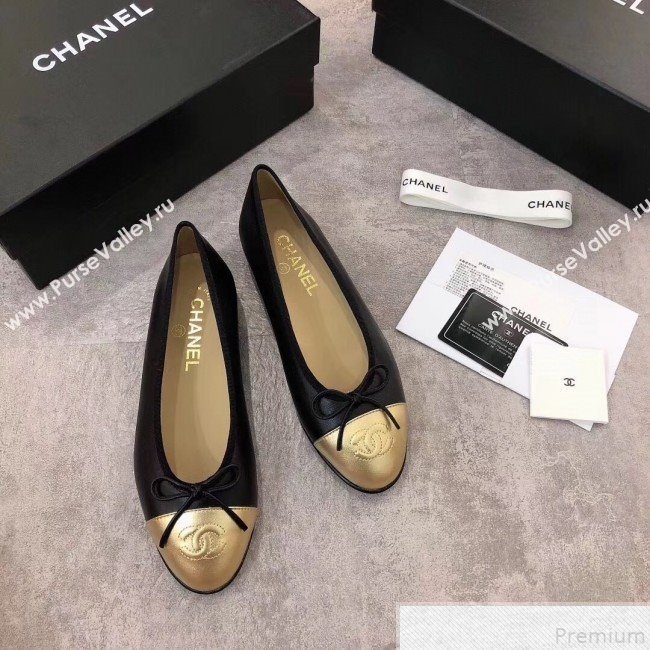 Chanel Black Lambskin Leather Ballerinas With Gold Toe 2019  (DLY-9050178)