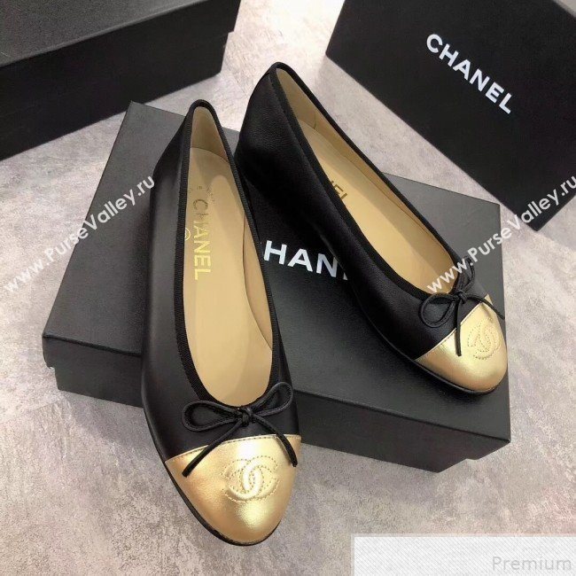 Chanel Black Lambskin Leather Ballerinas With Gold Toe 2019  (DLY-9050178)