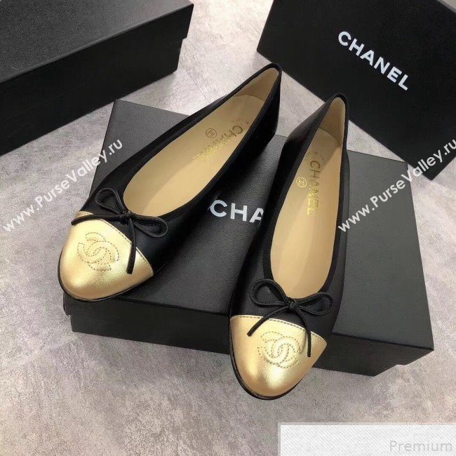 Chanel Black Lambskin Leather Ballerinas With Gold Toe 2019  (DLY-9050178)