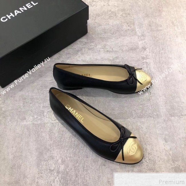 Chanel Black Lambskin Leather Ballerinas With Gold Toe 2019  (DLY-9050178)