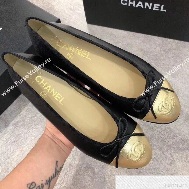 Chanel Black Lambskin Leather Ballerinas With Gold Toe 2019  (DLY-9050178)
