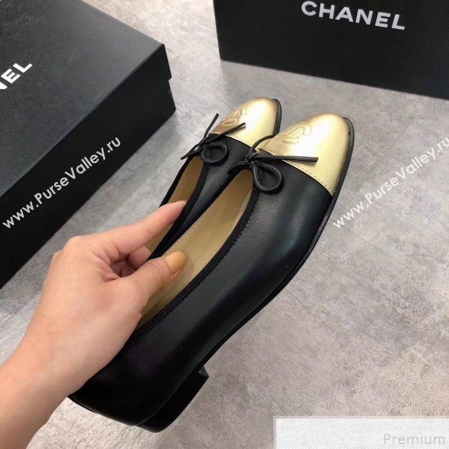 Chanel Black Lambskin Leather Ballerinas With Gold Toe 2019  (DLY-9050178)