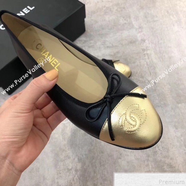 Chanel Black Lambskin Leather Ballerinas With Gold Toe 2019  (DLY-9050178)