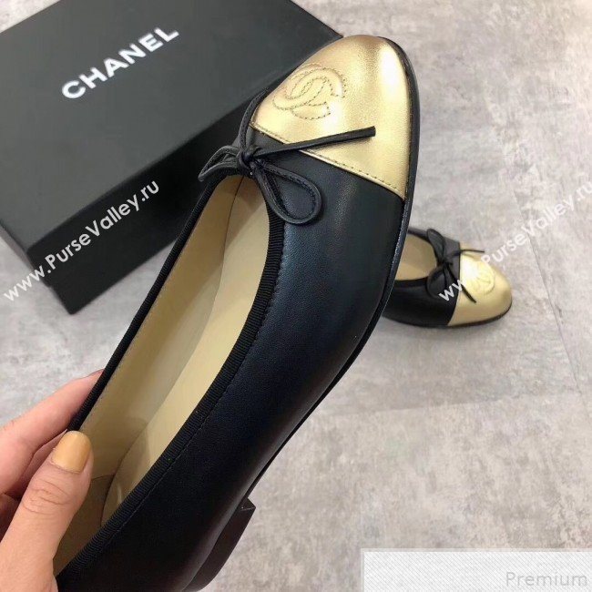 Chanel Black Lambskin Leather Ballerinas With Gold Toe 2019  (DLY-9050178)