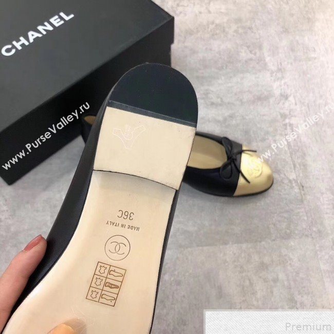 Chanel Black Lambskin Leather Ballerinas With Gold Toe 2019  (DLY-9050178)