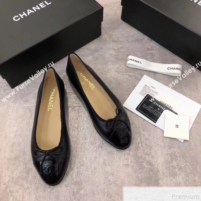 Chanel Black Lambskin Leather Ballerinas With Patent Leather Toe 2019 (DLY-9050179)