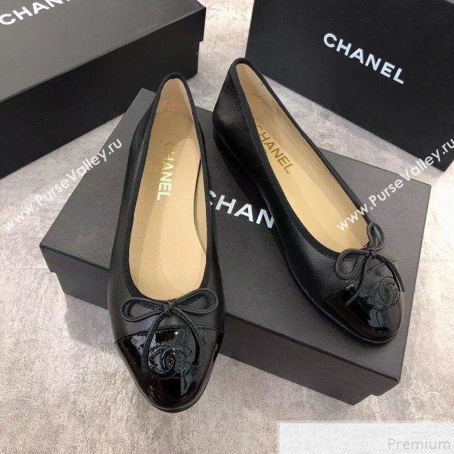 Chanel Black Lambskin Leather Ballerinas With Patent Leather Toe 2019 (DLY-9050179)