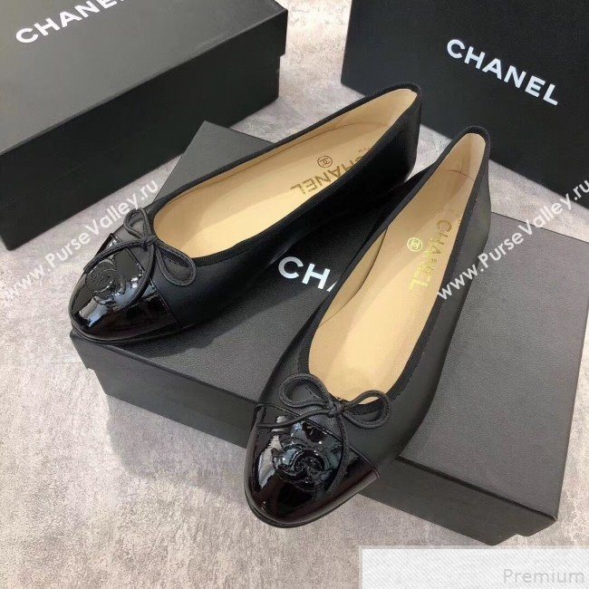 Chanel Black Lambskin Leather Ballerinas With Patent Leather Toe 2019 (DLY-9050179)