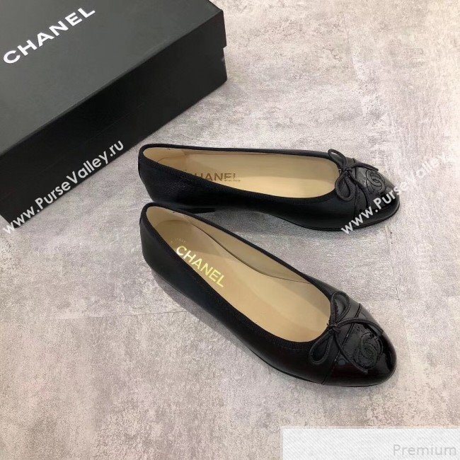 Chanel Black Lambskin Leather Ballerinas With Patent Leather Toe 2019 (DLY-9050179)