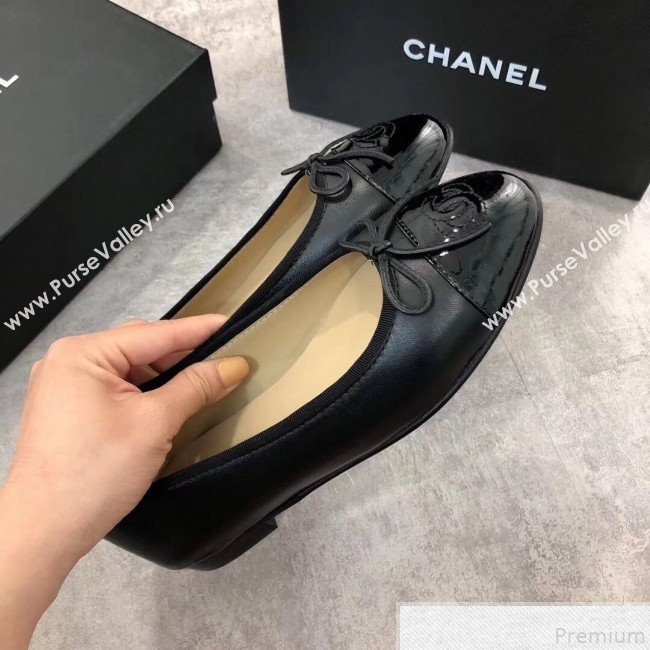 Chanel Black Lambskin Leather Ballerinas With Patent Leather Toe 2019 (DLY-9050179)