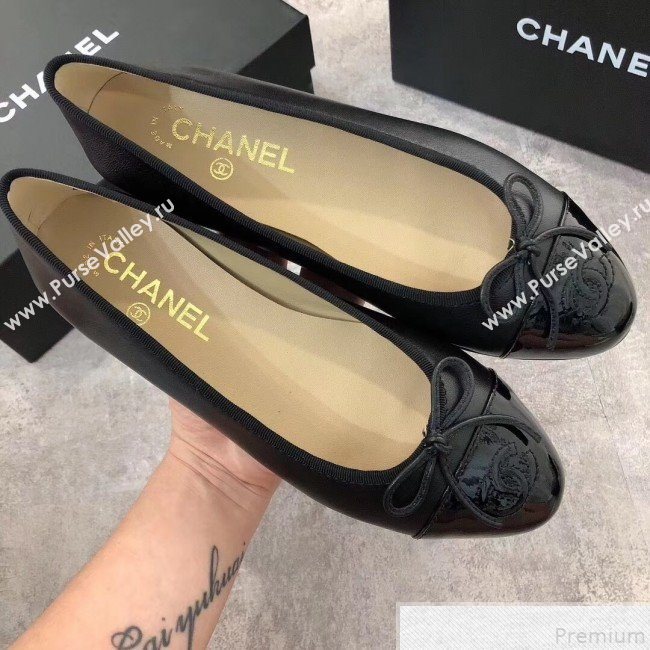 Chanel Black Lambskin Leather Ballerinas With Patent Leather Toe 2019 (DLY-9050179)