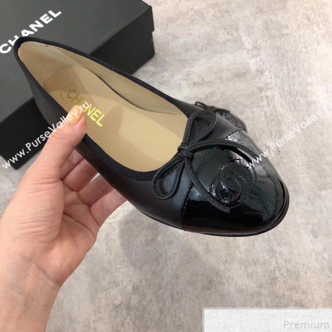Chanel Black Lambskin Leather Ballerinas With Patent Leather Toe 2019 (DLY-9050179)