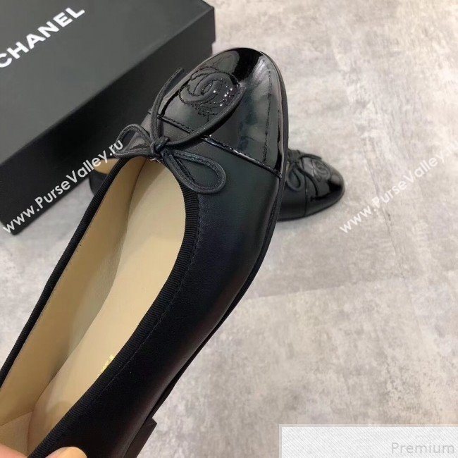 Chanel Black Lambskin Leather Ballerinas With Patent Leather Toe 2019 (DLY-9050179)