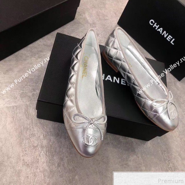 Chanel Quilting Lambskin Leather Ballerinas Silver 2019 (DLY-9050182)