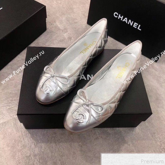 Chanel Quilting Lambskin Leather Ballerinas Silver 2019 (DLY-9050182)