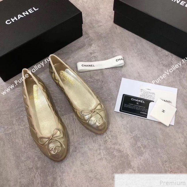 Chanel Quilting Lambskin Leather Ballerinas Gold 2019 (DLY-9050184)