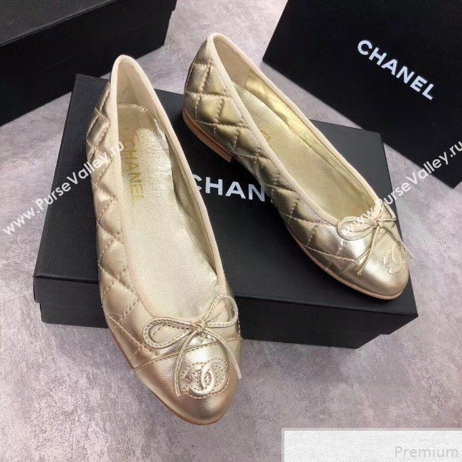 Chanel Quilting Lambskin Leather Ballerinas Gold 2019 (DLY-9050184)