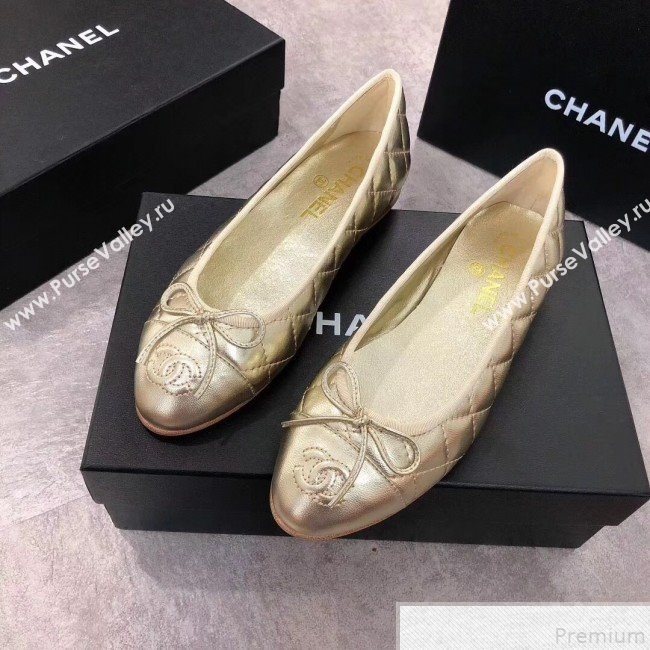 Chanel Quilting Lambskin Leather Ballerinas Gold 2019 (DLY-9050184)