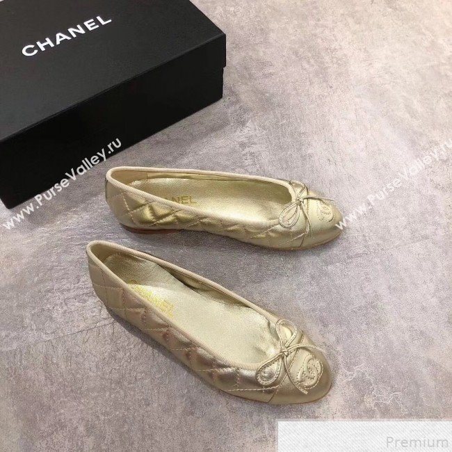 Chanel Quilting Lambskin Leather Ballerinas Gold 2019 (DLY-9050184)