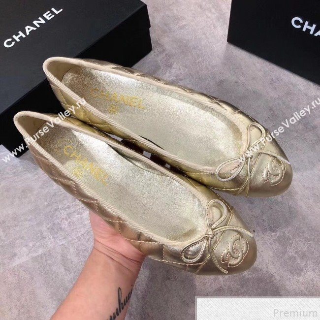 Chanel Quilting Lambskin Leather Ballerinas Gold 2019 (DLY-9050184)