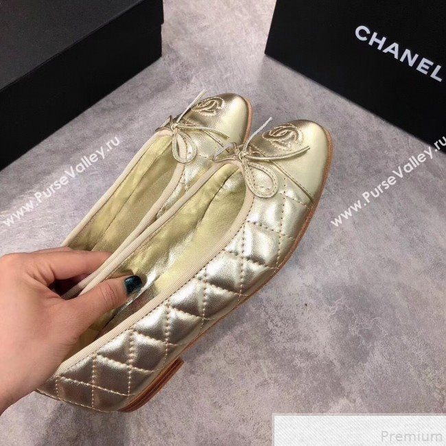 Chanel Quilting Lambskin Leather Ballerinas Gold 2019 (DLY-9050184)