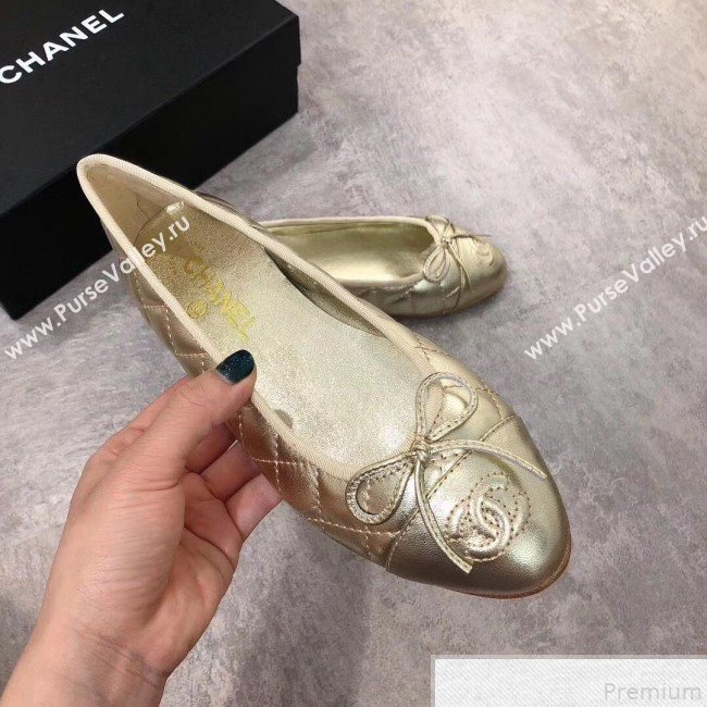 Chanel Quilting Lambskin Leather Ballerinas Gold 2019 (DLY-9050184)