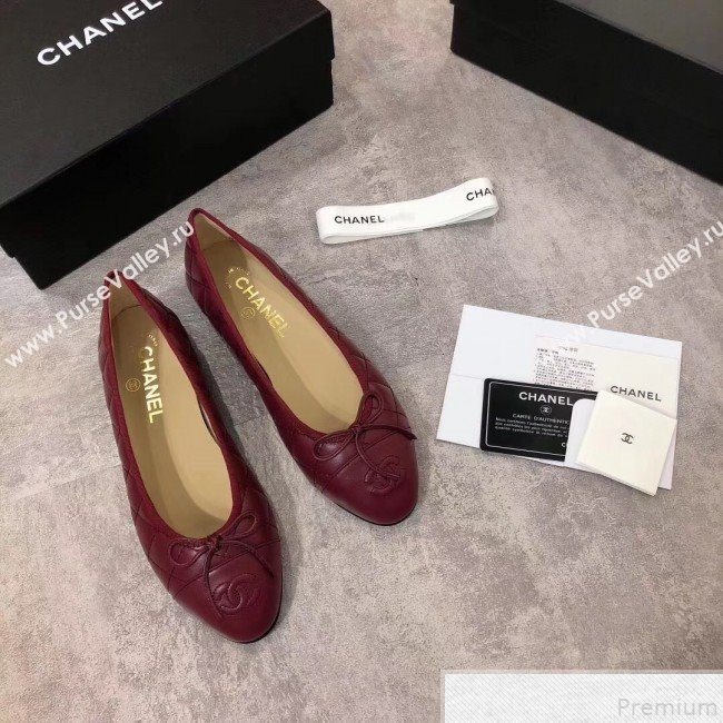 Chanel Quilting Lambskin Leather Ballerinas Burgundy 2019  (DLY-9050188)