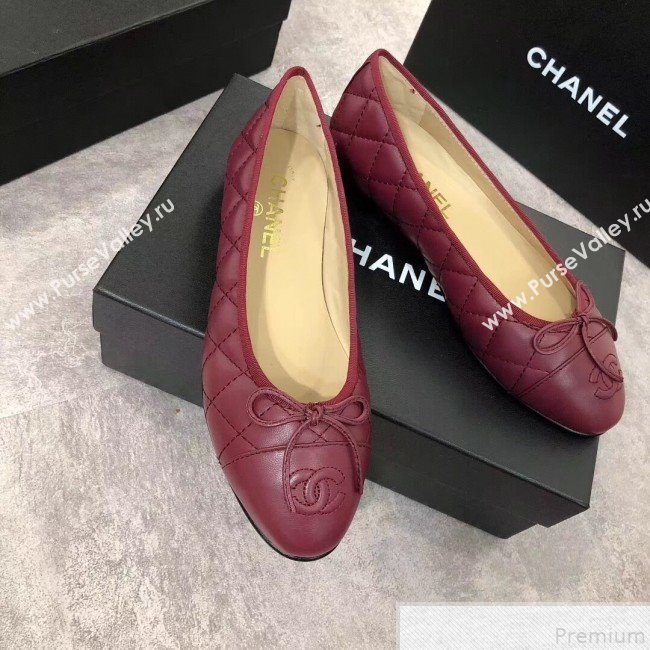 Chanel Quilting Lambskin Leather Ballerinas Burgundy 2019  (DLY-9050188)