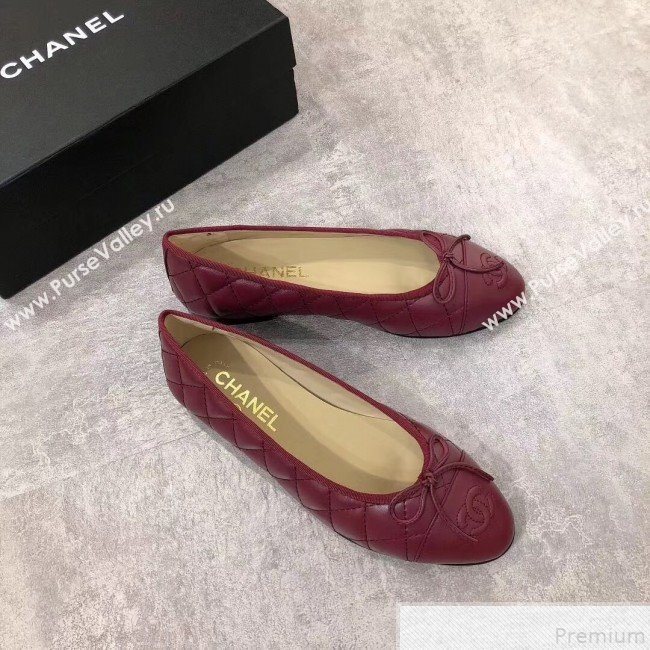 Chanel Quilting Lambskin Leather Ballerinas Burgundy 2019  (DLY-9050188)