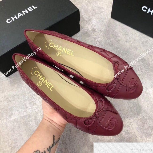 Chanel Quilting Lambskin Leather Ballerinas Burgundy 2019  (DLY-9050188)