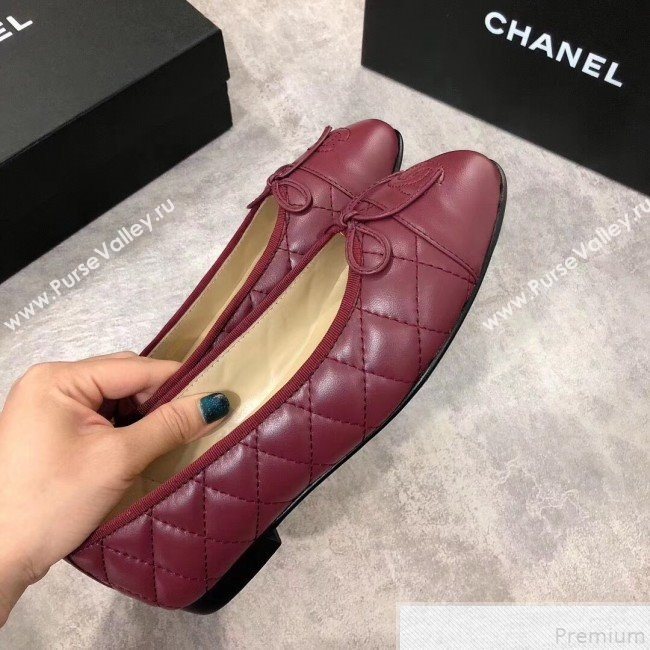 Chanel Quilting Lambskin Leather Ballerinas Burgundy 2019  (DLY-9050188)
