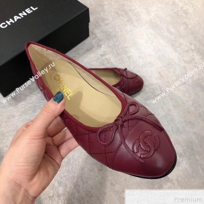Chanel Quilting Lambskin Leather Ballerinas Burgundy 2019  (DLY-9050188)
