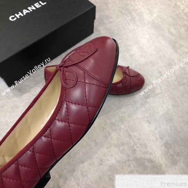 Chanel Quilting Lambskin Leather Ballerinas Burgundy 2019  (DLY-9050188)